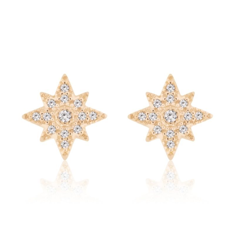 Brincos Estrela com Banho de Ouro Amarelo 18k e Zircônias