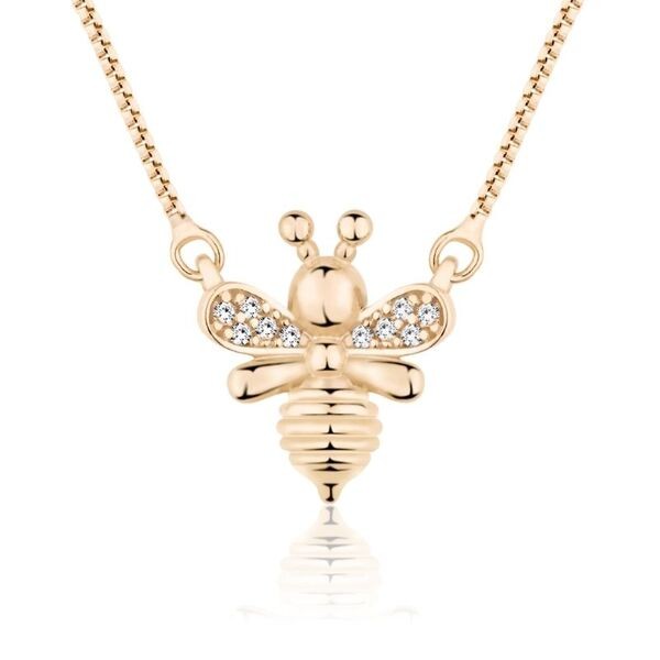Colar Abelhinha Banho de Ouro Amarelo 18k e Zircônias (25 cm + 5 cm de extensor).