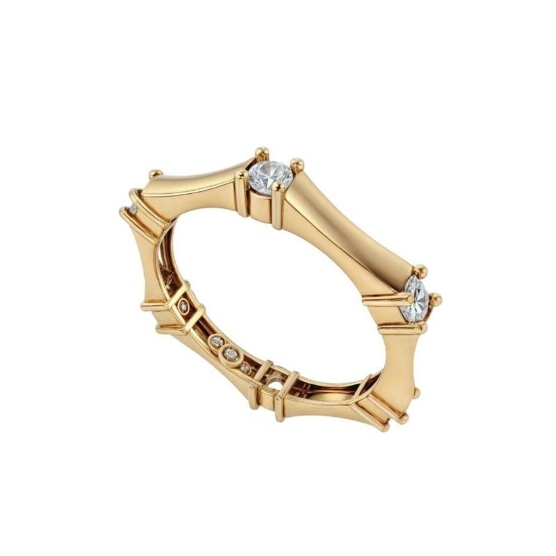 Anel Hexagonal banho ouro 18k ou ródio branco com zircônias